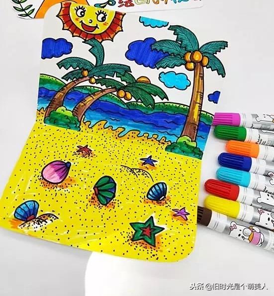 海边沙滩风景儿童画简单（儿童画分享美丽的沙滩）(4)